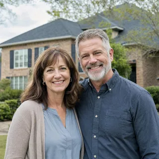 Happy homeowner in Kalamazoo, Michigan standing in front of their newly replaced roof